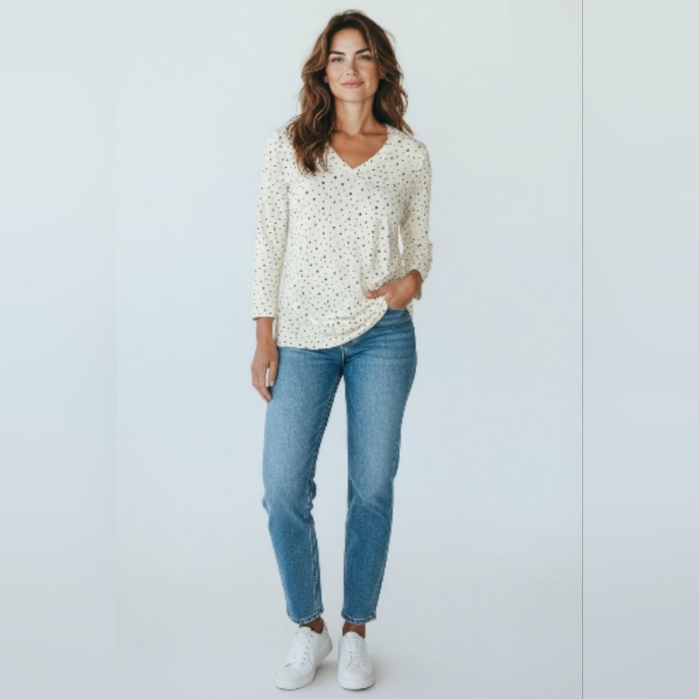 Chico's Black and Cream Polka Dot Top